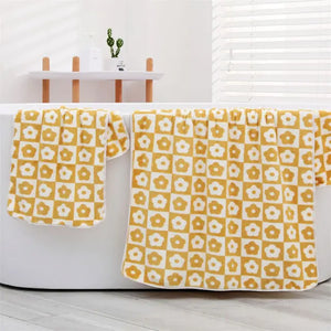 Cute Plaid Flowers Microfiber Towel Bath Towel Soft Face Towels