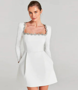 Chloe™ Elegant Summer Long Sleeve Dress with Rhinestones