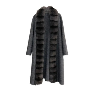 Alpaca Fleece Coat with Detachable Fox Fur Collar