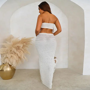 Women's Solid Color Lace Tube Top Vest and Long Skirt Set