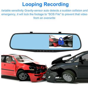 1080P HD Rearview Mirror Car DVR Dual Dash Cam Camera Front Rear Video Recorder - Rieworkes