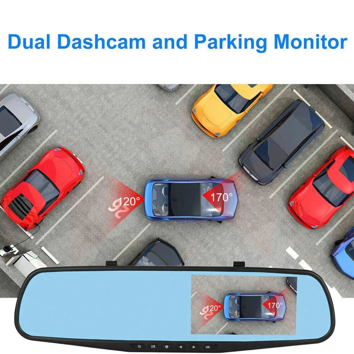 1080P HD Rearview Mirror Car DVR Dual Dash Cam Camera Front Rear Video Recorder - Rieworkes