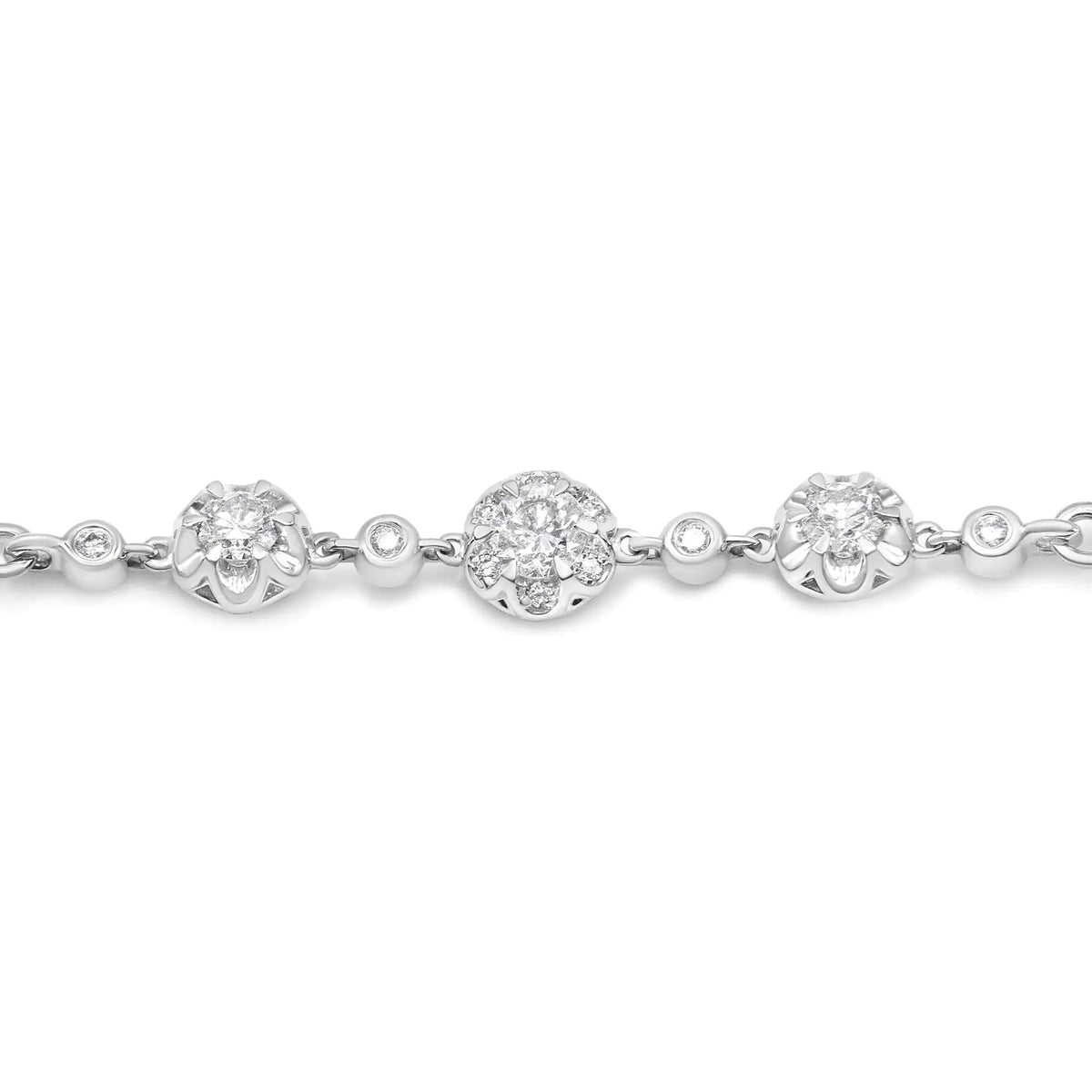 10K White Gold 0.41 Cttw Round Prong and Bezel Set Cluster Diamond Alternate Pattern Bolo Bracelet (I - J Color, I1 - I2 Clarity) - Adjustable 4&quot; to 10&quot; - Rieworkes
