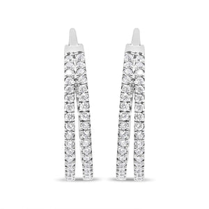 10K White Gold 1 1/2 Cttw Lab Grown Diamond Inside Out Double Row Split Criss Cross 3/4" Inch Hoop Earrings (G - H Color, SI1 - SI2 Clarity) - Rieworkes