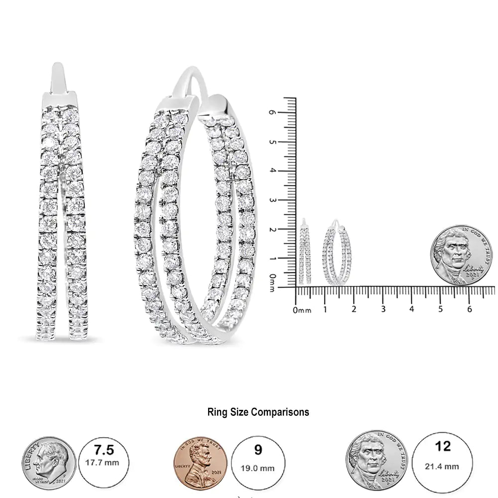 10K White Gold 1 1/2 Cttw Lab Grown Diamond Inside Out Double Row Split Criss Cross 3/4&quot; Inch Hoop Earrings (G - H Color, SI1 - SI2 Clarity) - Rieworkes
