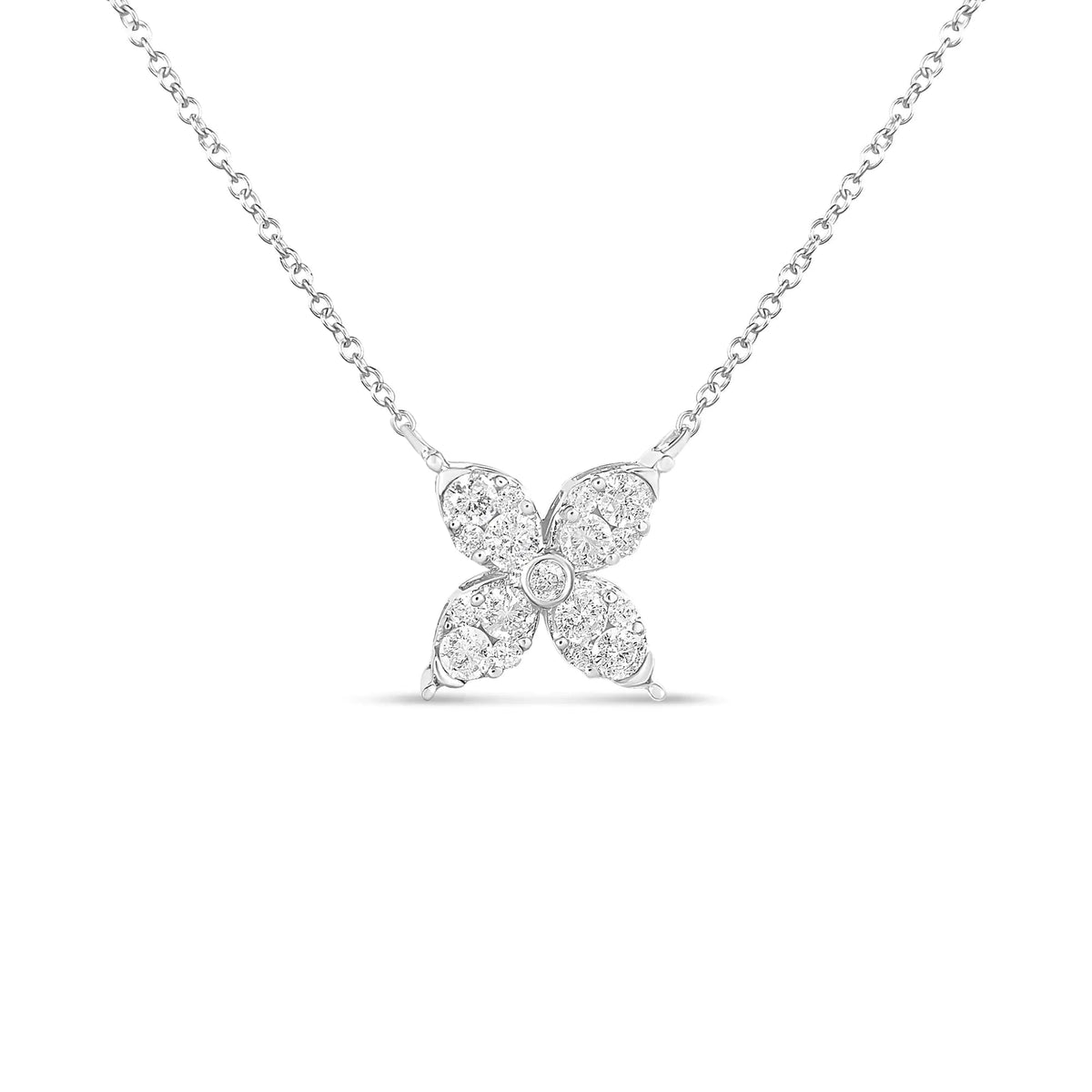 10K White Gold 1/2 Cttw Brilliant Round Diamond Marquise Shaped 4 Leaf Clover Adjustable 16 - 18&quot; Inch Pendant Necklace (I - J Color, I1 - I2 Clarity) - Rieworkes