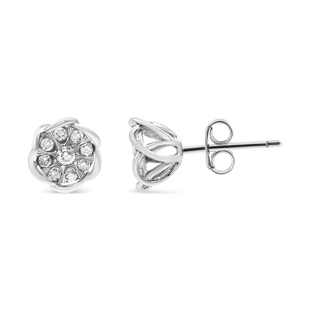 10K White Gold 1/2 Cttw Diamond Floral Cluster Swirl Stud Earrings (H - I Color, I1 - I2 Clarity) - Rieworkes