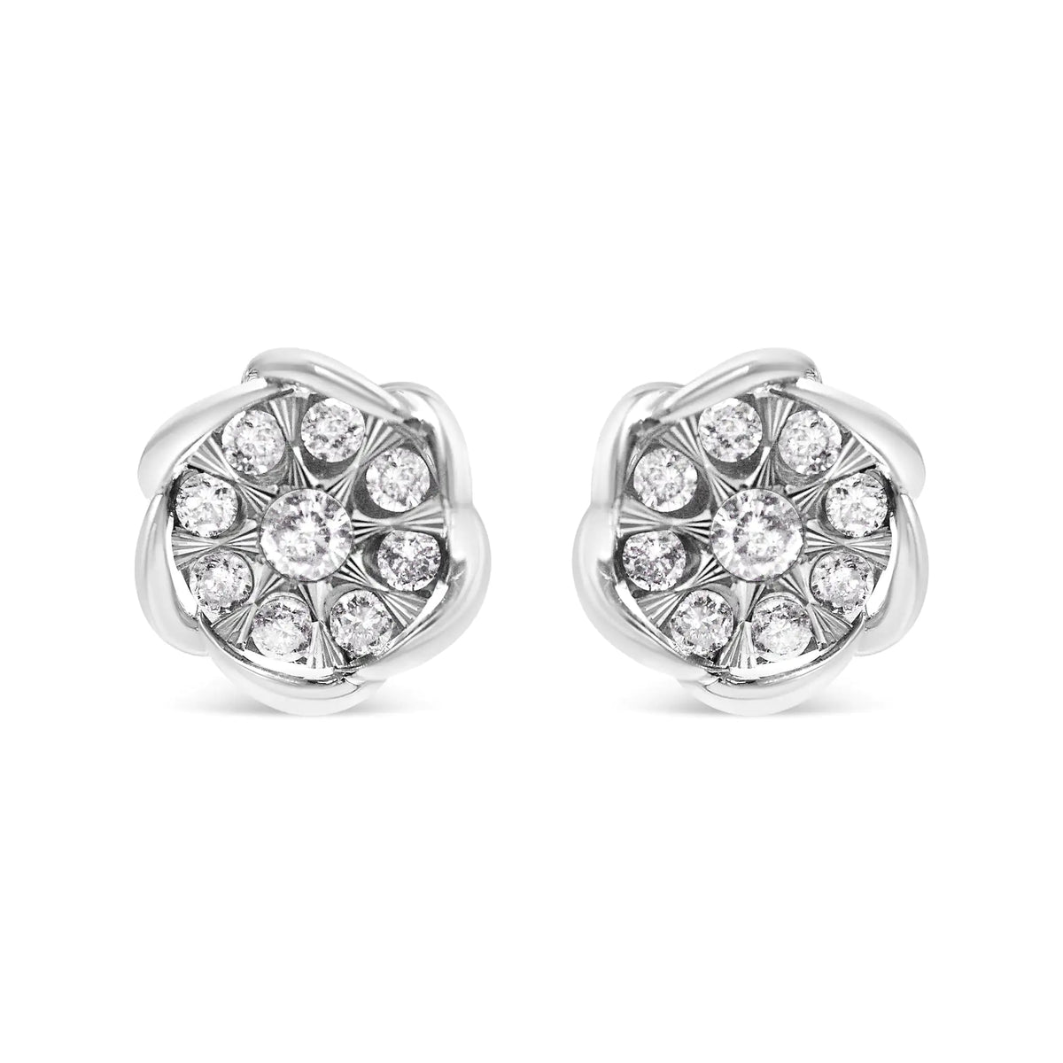 10K White Gold 1/2 Cttw Diamond Floral Cluster Swirl Stud Earrings (H - I Color, I1 - I2 Clarity) - Rieworkes