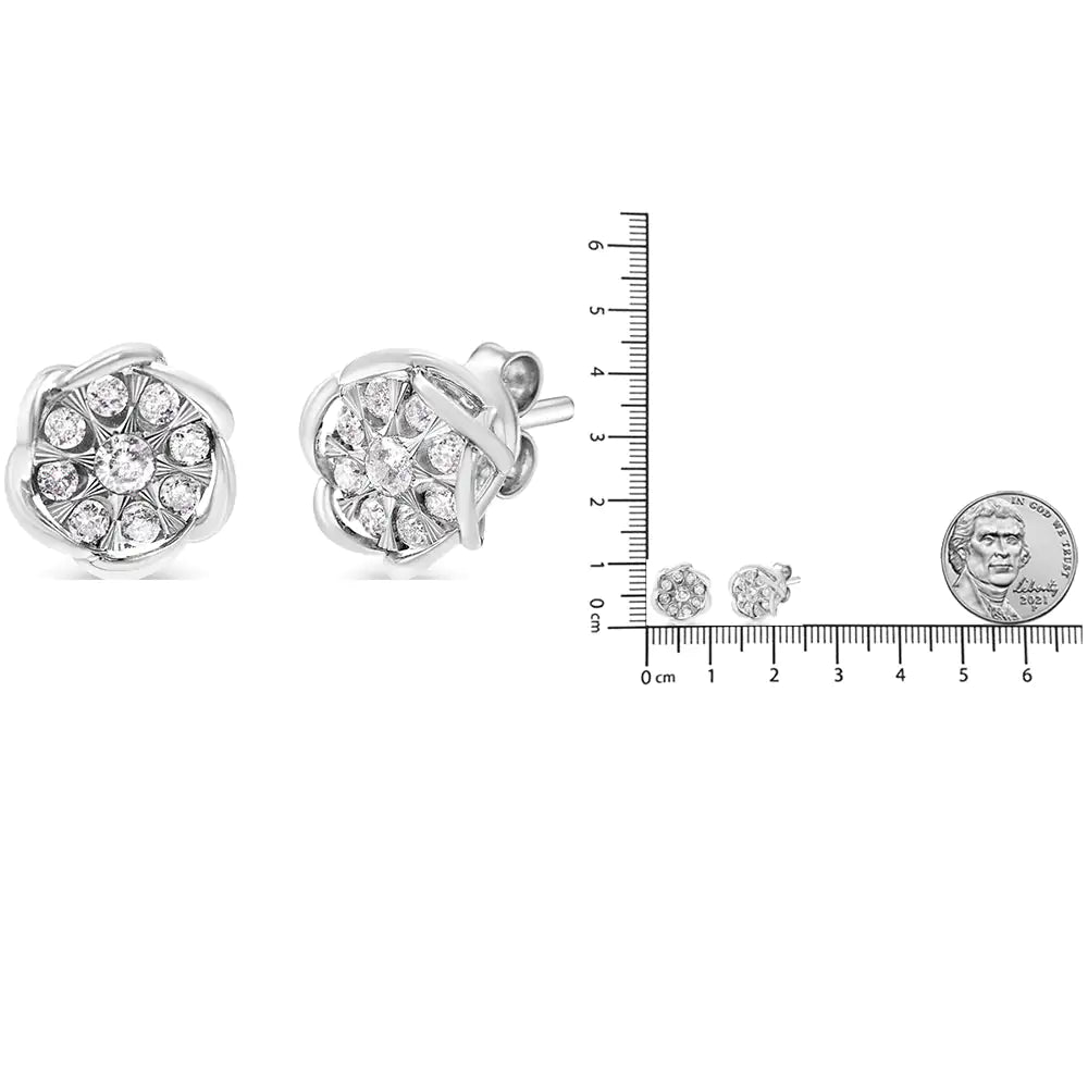 10K White Gold 1/2 Cttw Diamond Floral Cluster Swirl Stud Earrings (H - I Color, I1 - I2 Clarity) - Rieworkes