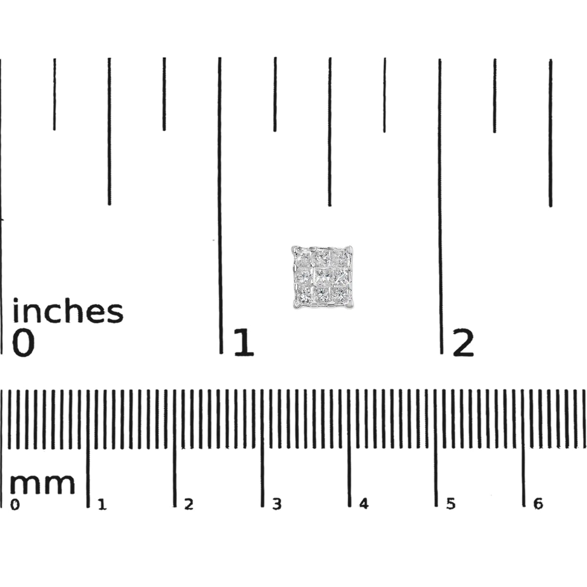 10K White Gold 1/2 Cttw Invisible Princess - cut Diamond 9 Stone Composite Stud Earrings (I - J Color, I3 Clarity) - Rieworkes