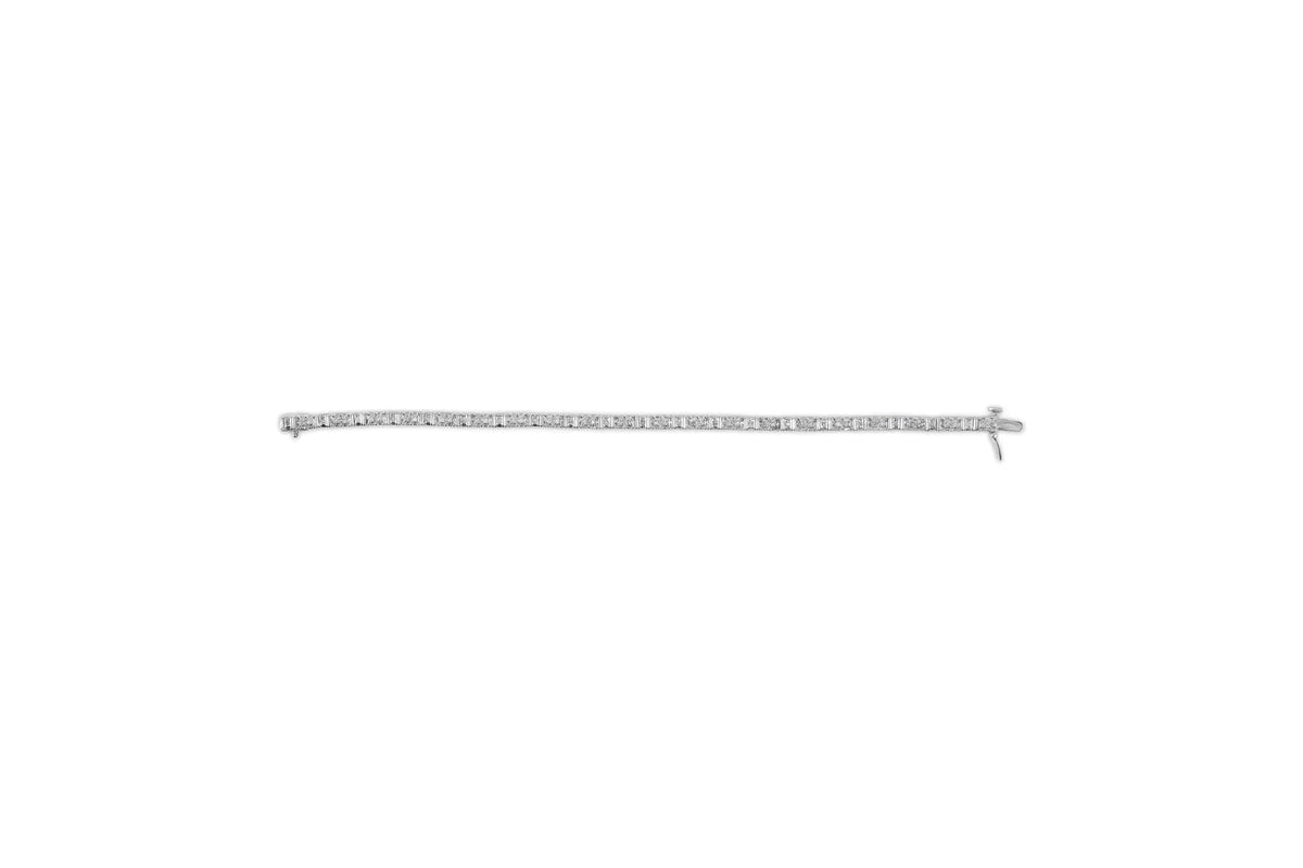 10K White Gold 1/2 Cttw Round and Channel Set Baguette Diamond Alternating Link 7&quot; Bracelet (H - I Color, I2 - I3 Clarity) - Rieworkes