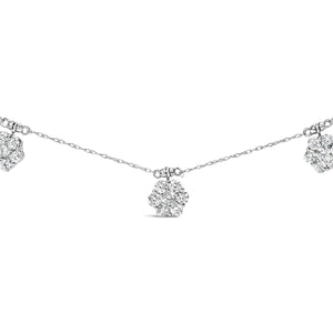 10K White Gold 3.0 Cttw Round - Cut Diamond 7 Stone Cluster Station Necklace (H - I Color, I1 - I2 Clarity) - 18" - Rieworkes