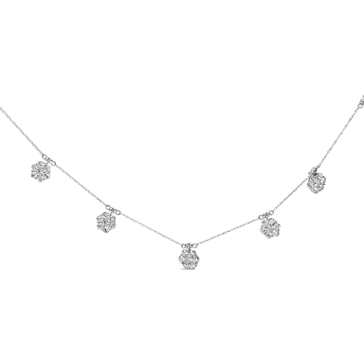 10K White Gold 3.0 Cttw Round - Cut Diamond 7 Stone Cluster Station Necklace (H - I Color, I1 - I2 Clarity) - 18&quot; - Rieworkes
