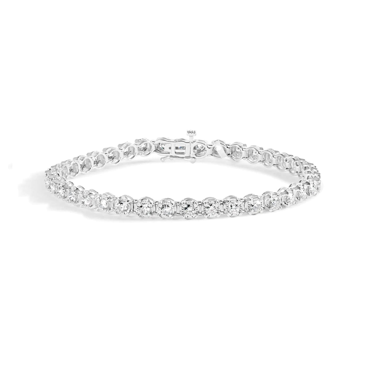 10K White Gold 3.00 Cttw Miracle Set Diamond Bezel Link Style Tennis Bracelet (H - I Color, I2 - I3 Clarity) - 7.5&quot; - Rieworkes