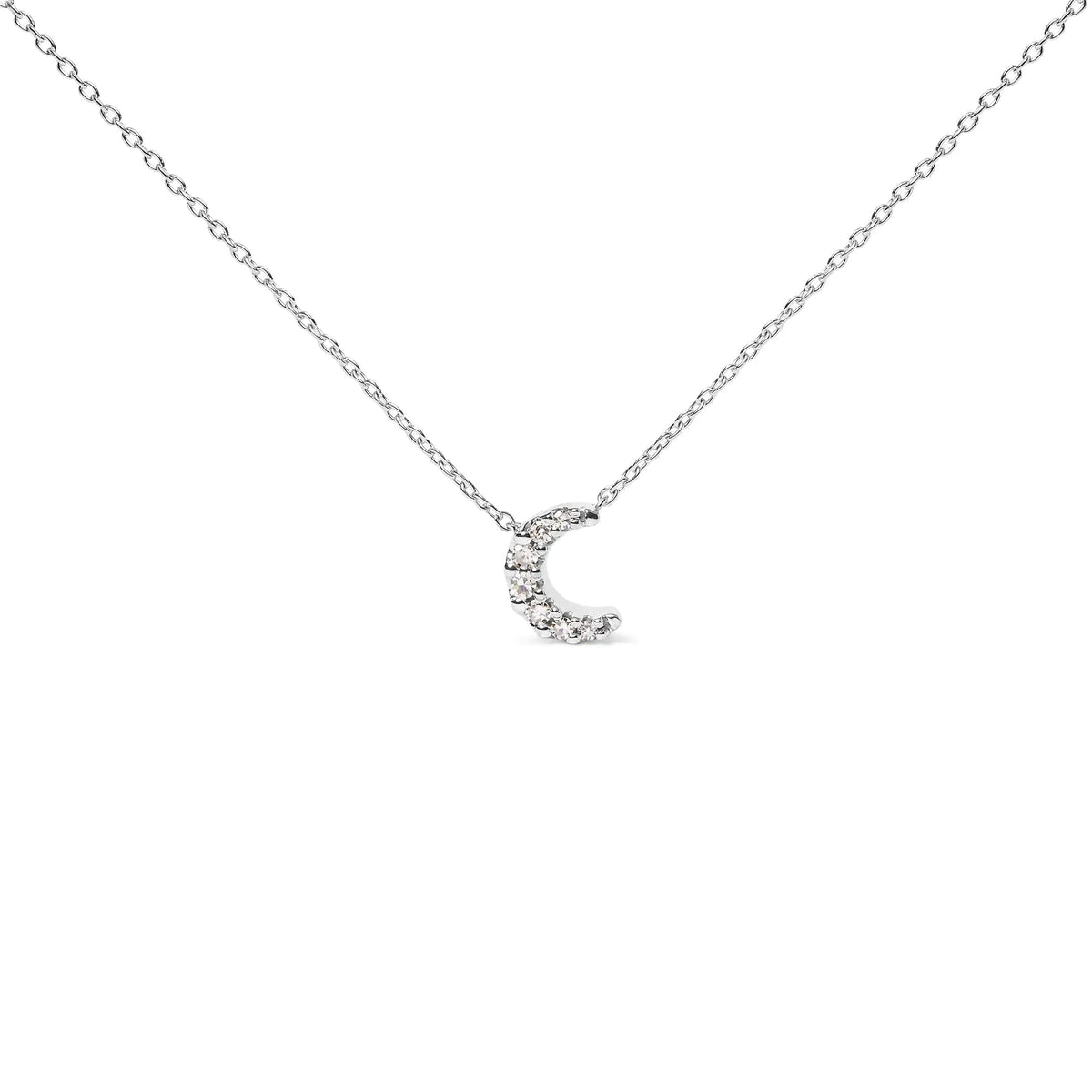 10K White Gold Diamond Accented Crescent Moon Shaped 18&quot; Inch Pendant Necklace (H - I Color, I1 - I2 Clarity) - Rieworkes