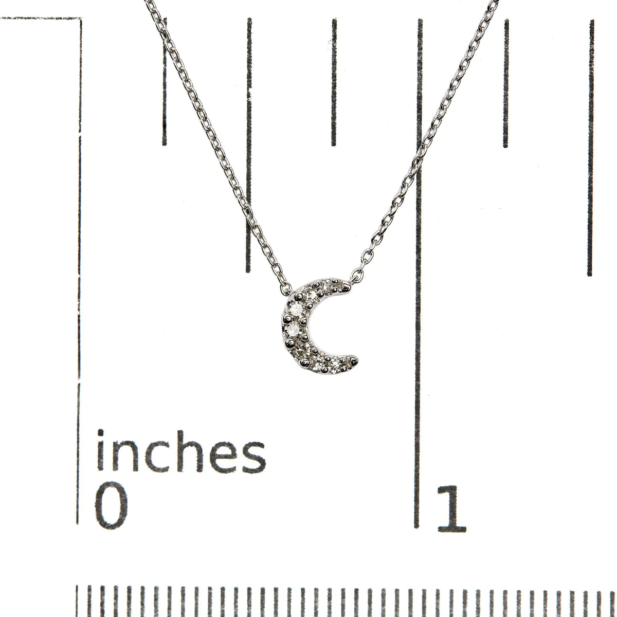 10K White Gold Diamond Accented Crescent Moon Shaped 18&quot; Inch Pendant Necklace (H - I Color, I1 - I2 Clarity) - Rieworkes