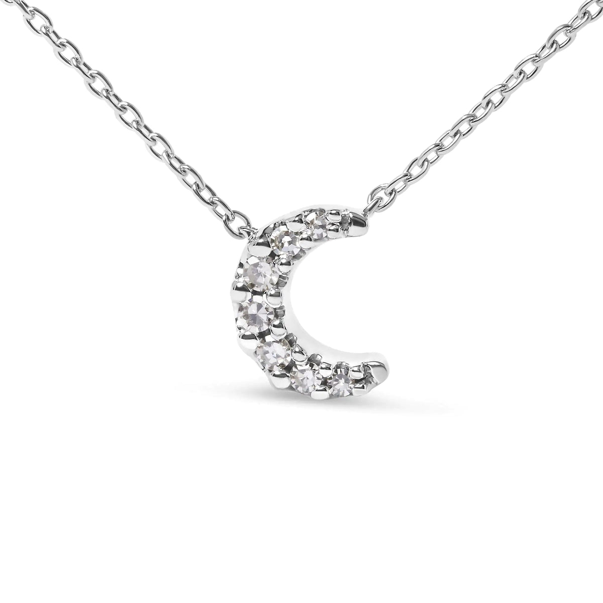 10K White Gold Diamond Accented Crescent Moon Shaped 18&quot; Inch Pendant Necklace (H - I Color, I1 - I2 Clarity) - Rieworkes