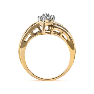 10K Yellow Gold 1/2 Cttw Round And Baguette - cut Diamond Cluster Head and Channel Set Shank Ring (H - I Color, I1 - I2 Clarity) - Rieworkes