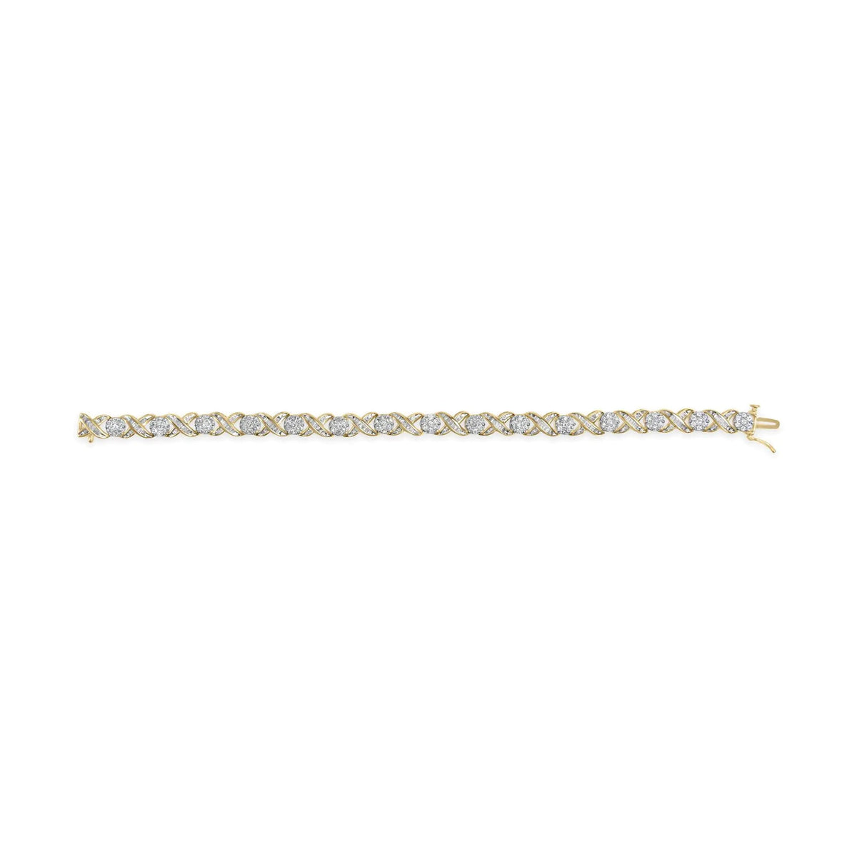 10K Yellow Gold 3.00 Cttw Round - Cut and Baguette - Cut Diamond &#39;XOXO&#39; Floral Design 7.50&quot; Bracelet (J - K Color, I1 - I2 Clarity) - Rieworkes