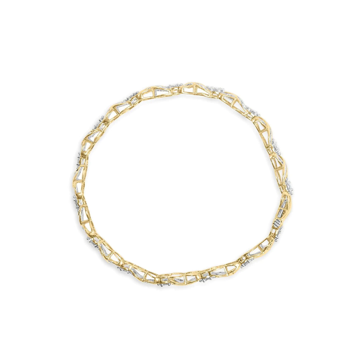 10K Yellow Gold 3.00 Cttw Round - Cut and Baguette - Cut Diamond &#39;XOXO&#39; Floral Design 7.50&quot; Bracelet (J - K Color, I1 - I2 Clarity) - Rieworkes