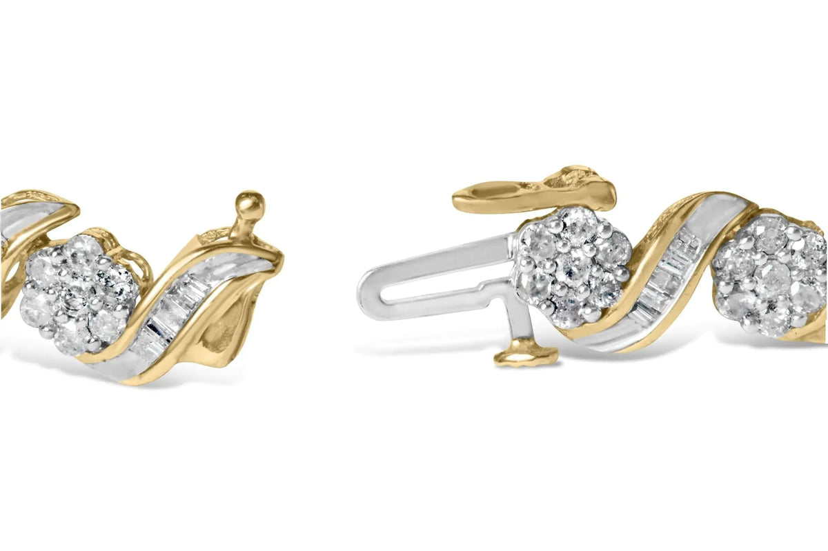 10K Yellow Gold 4.00 Cttw Diamond Floral Design Spiral Link 7.50&quot; Bracelet (I - J Color, I2 - I3 Clarity) - Rieworkes