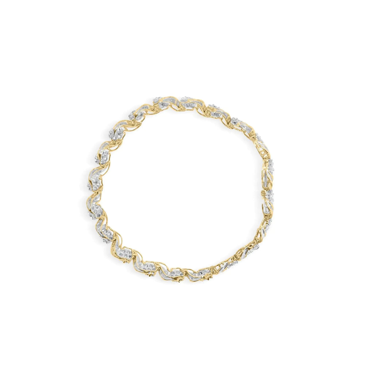 10K Yellow Gold 4.00 Cttw Diamond Floral Design Spiral Link 7.50&quot; Bracelet (I - J Color, I2 - I3 Clarity) - Rieworkes
