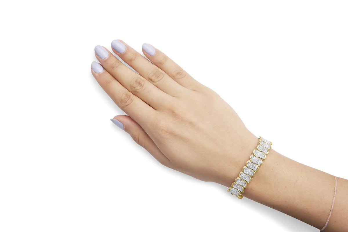 10k Yellow Gold 5.00 Cttw Diamond Oval Banded Link Bracelet (I - J Color, I1 - I2 Clarity) - 7&quot; Inches - Rieworkes