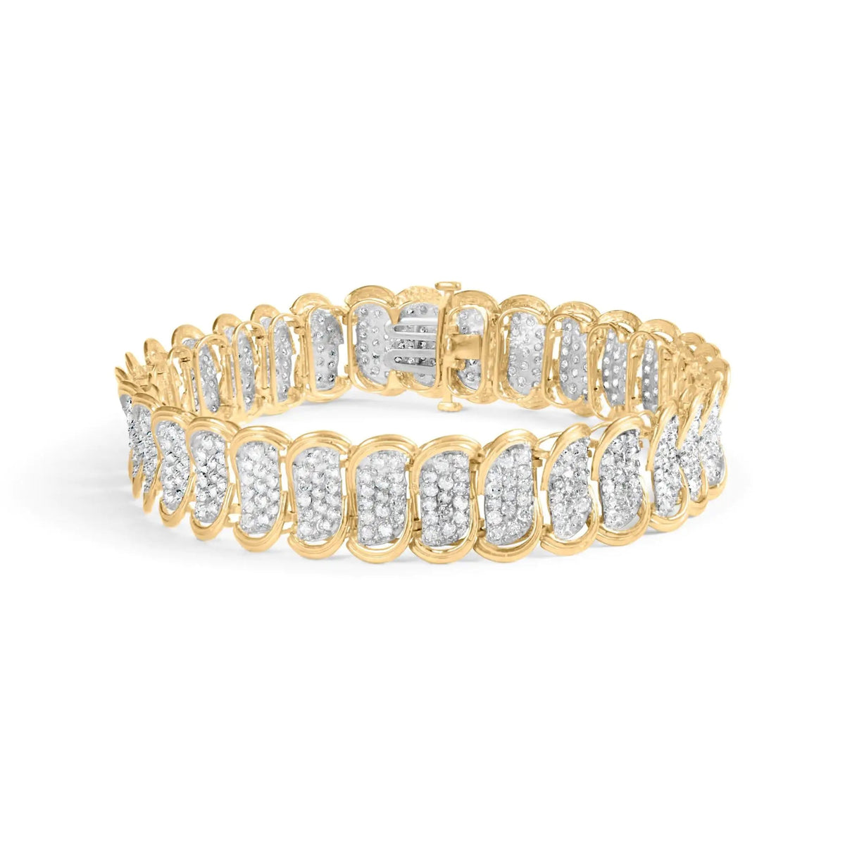 10k Yellow Gold 5.00 Cttw Diamond Oval Banded Link Bracelet (I - J Color, I1 - I2 Clarity) - 7&quot; Inches - Rieworkes