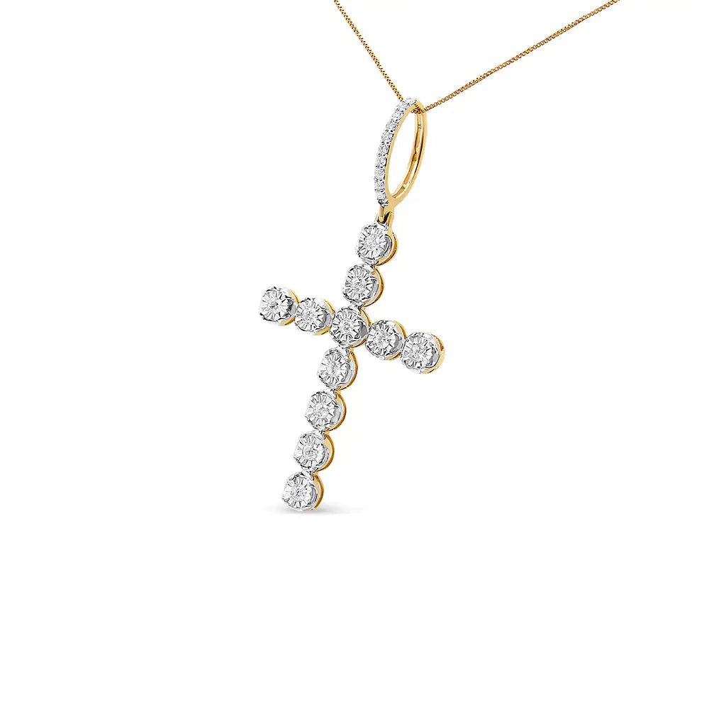 10K Yellow Gold 5/8 Cttw Miracle Set Round Diamond Circle Link Cross Pendant Necklace for Men (H - I Color, SI1 - SI2 Clarity) - NO CHAIN INCLUDED - Rieworkes