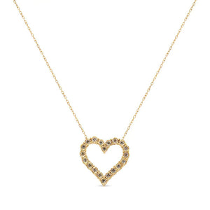 10K Yellow Gold Flashed .925 Sterling Silver 1/2 Cttw Champagne Diamond Miracle Plate Heart Pendant Necklace (K - L Color, I1 - I2 Clarity) - 18" - Rieworkes