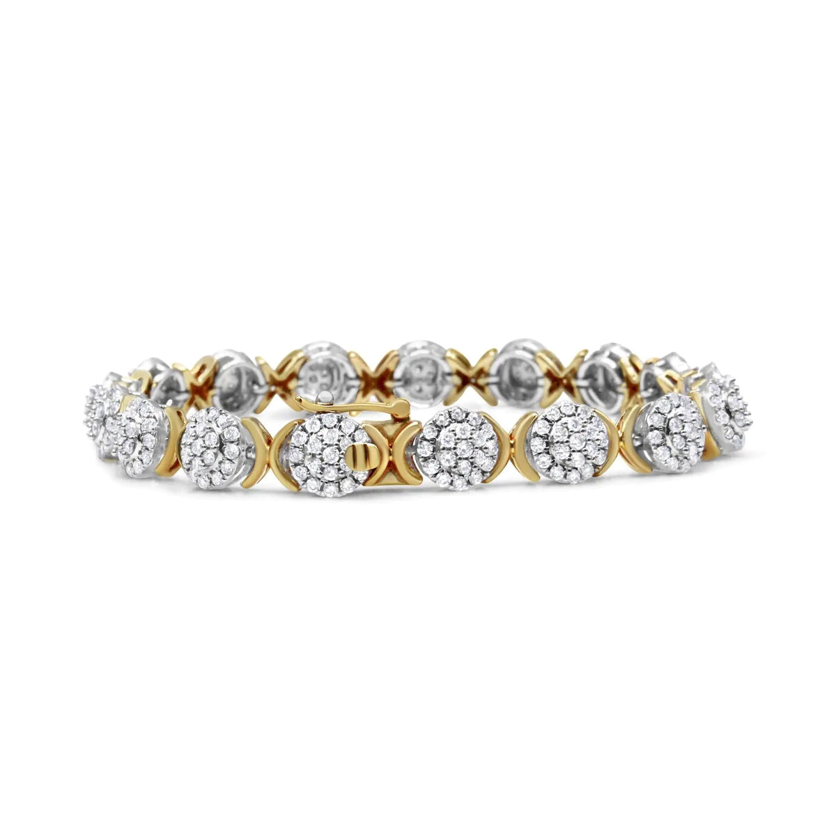 10k Yellow Gold Plated .925 Sterling Silver 5.00 Cttw Lab Grown Round Diamond Cluster Tennis Link Bracelet (G - H Color, VS1 - VS2 Clarity) - 7.25&quot; - Rieworkes