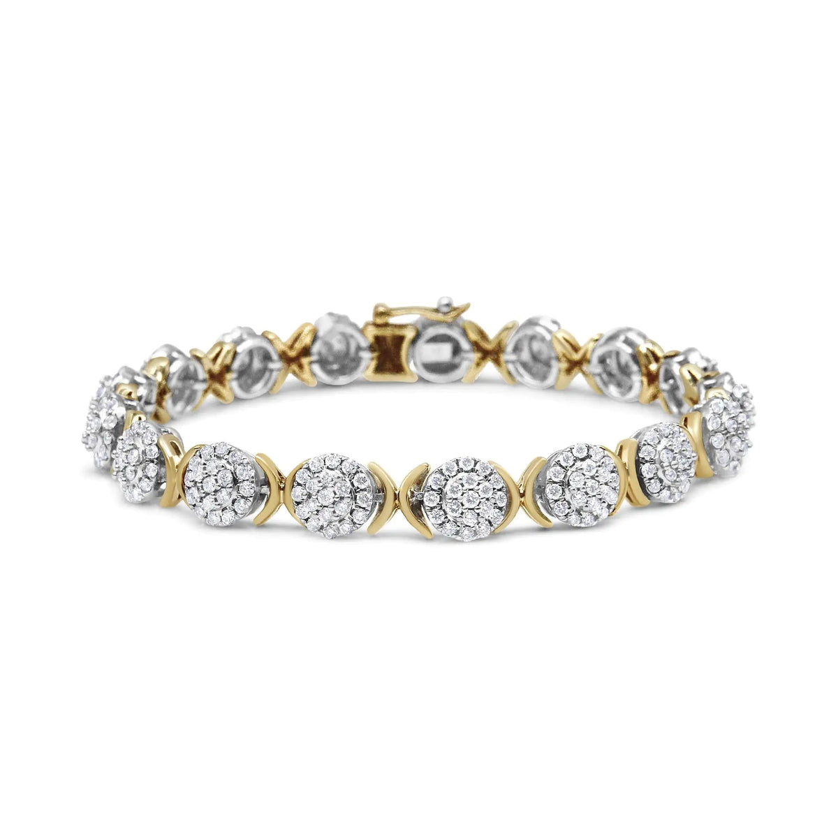 10k Yellow Gold Plated .925 Sterling Silver 5.00 Cttw Lab Grown Round Diamond Cluster Tennis Link Bracelet (G - H Color, VS1 - VS2 Clarity) - 7.25&quot; - Rieworkes