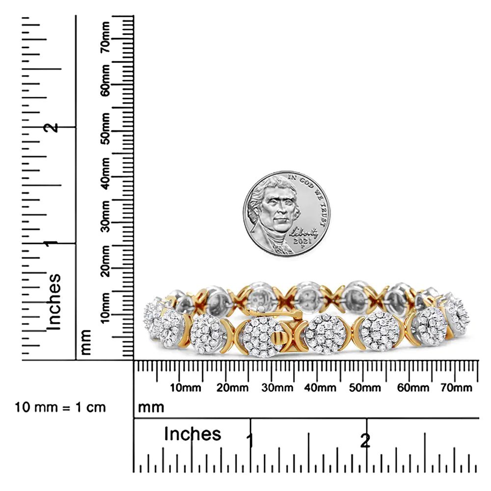 10k Yellow Gold Plated .925 Sterling Silver 5.00 Cttw Lab Grown Round Diamond Cluster Tennis Link Bracelet (G - H Color, VS1 - VS2 Clarity) - 7.25&quot; - Rieworkes