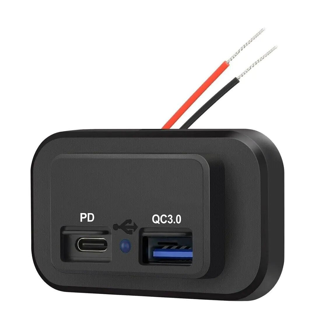 12 - 24V 4.8A Dual USB PD QC3.0 Car Boat RV Fast Charger Socket LED Power Outlet - Rieworkes