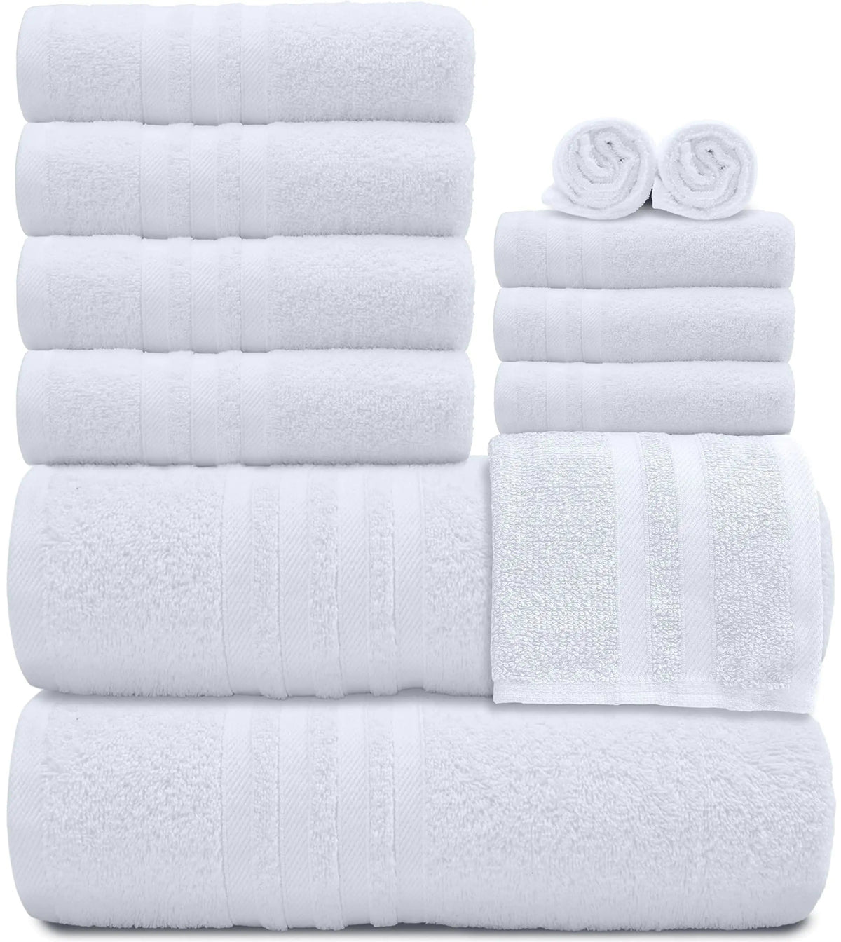 12 Pcs Bath Towel Set for Bathroom 100% Cotton Soft and Plush Highly Absorbent - Rieworkes