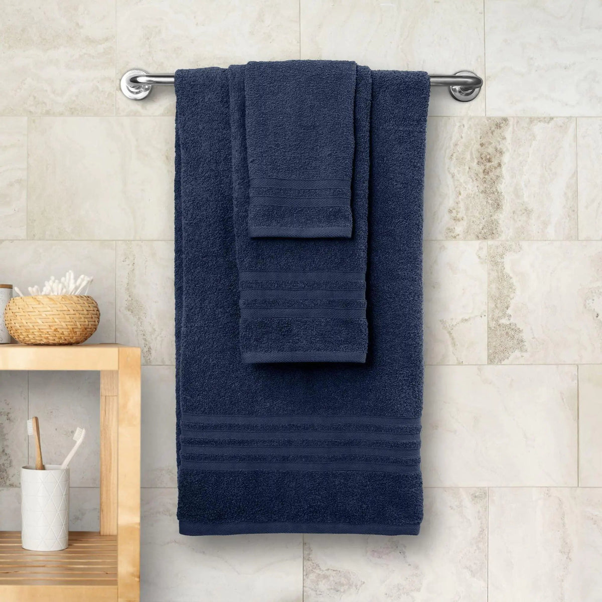 12 Pcs Bath Towel Set for Bathroom Wealuxe Collection 100% Cotton Soft Navy Blue - Rieworkes