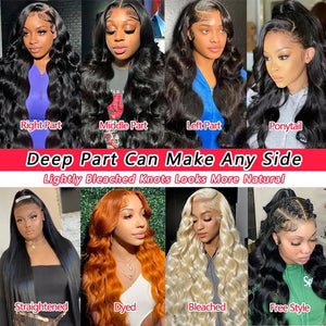 13x6 HD Lace Front Wigs Human Hair Pre Plucked 180% Density Body Wave Closure Wigs Human Hair for Women Human Hair Wig with Baby Hair Natural Color 24 Inch 13x6 Body Wave Human Hair Wig - Rieworkes