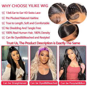 13x6 HD Lace Front Wigs Human Hair Pre Plucked 180% Density Body Wave Closure Wigs Human Hair for Women Human Hair Wig with Baby Hair Natural Color 24 Inch 13x6 Body Wave Human Hair Wig - Rieworkes