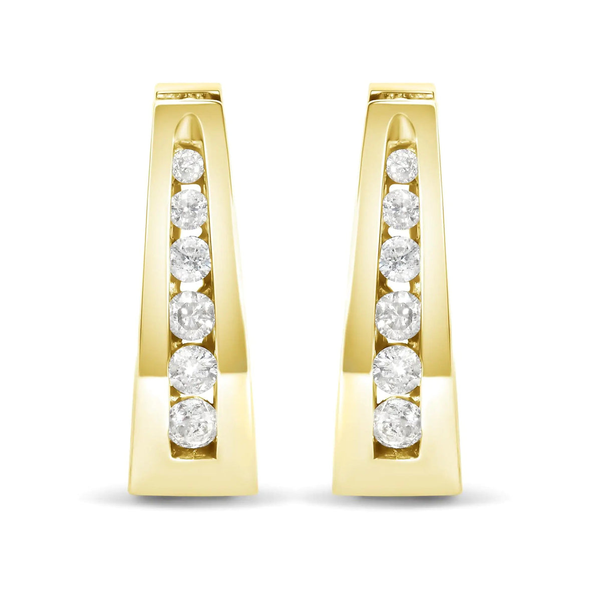 14K Gold 1/4 Cttw Channel - Set Brilliant Round - Cut Diamond Hoop Earrings (H - I Color, I1 - I2 Clarity) - Rieworkes