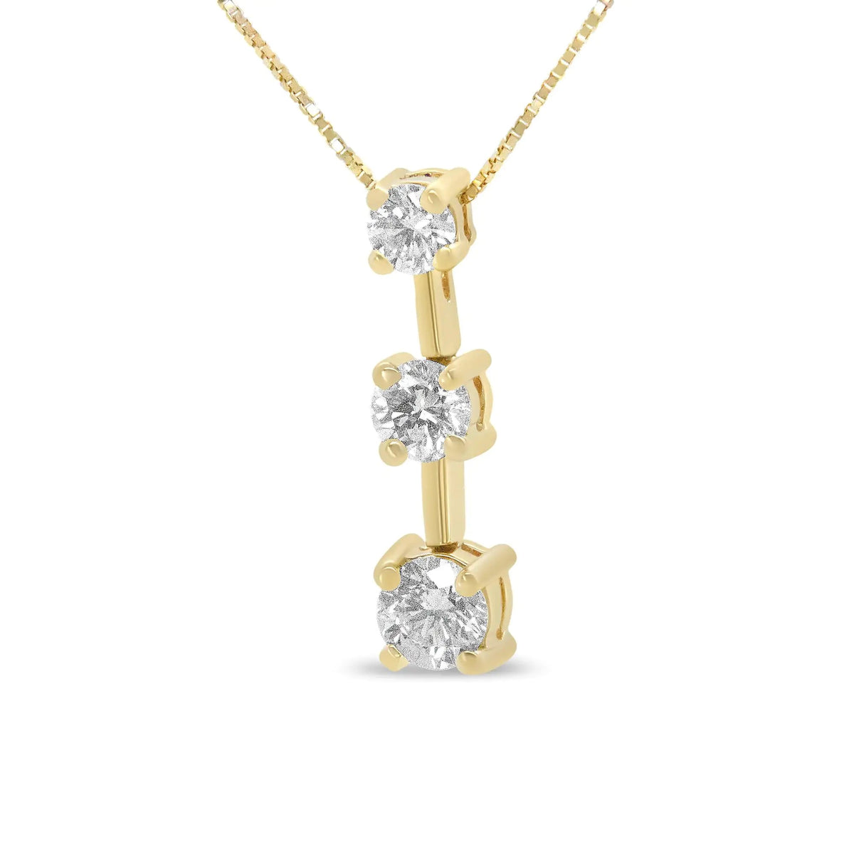 14K Gold Round Diamond Three - Stone Drop Pendant 18&quot; Necklace - (H - I Color, SI1 - SI2 Clarity) - Rieworkes