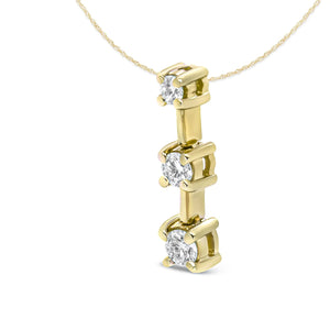 14K Gold Round Diamond Three - Stone Drop Pendant 18" Necklace - (H - I Color, SI1 - SI2 Clarity) - Rieworkes
