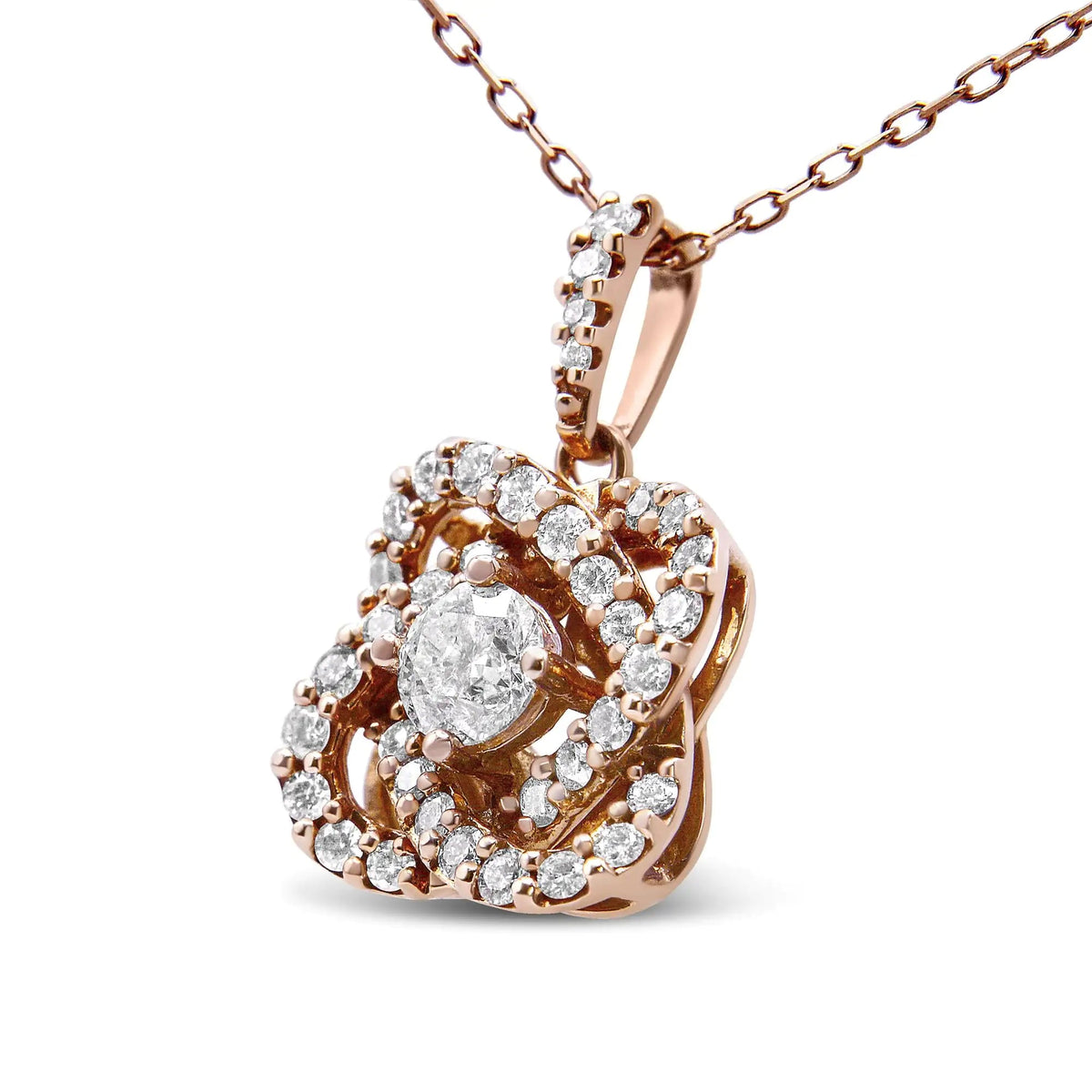 14K Rose Gold 1.00 Cttw Diamond Criss Cross Infinite Swirl &quot;18&quot; Pendant Necklace (H - I Color, SI2 - I1 Clarity) - Rieworkes