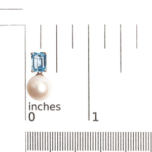 14K Rose Gold 10MM Cultured Freshwater Pearl and 8x6mm Octagon Swiss Blue Topaz Drop Earrings - Rieworkes
