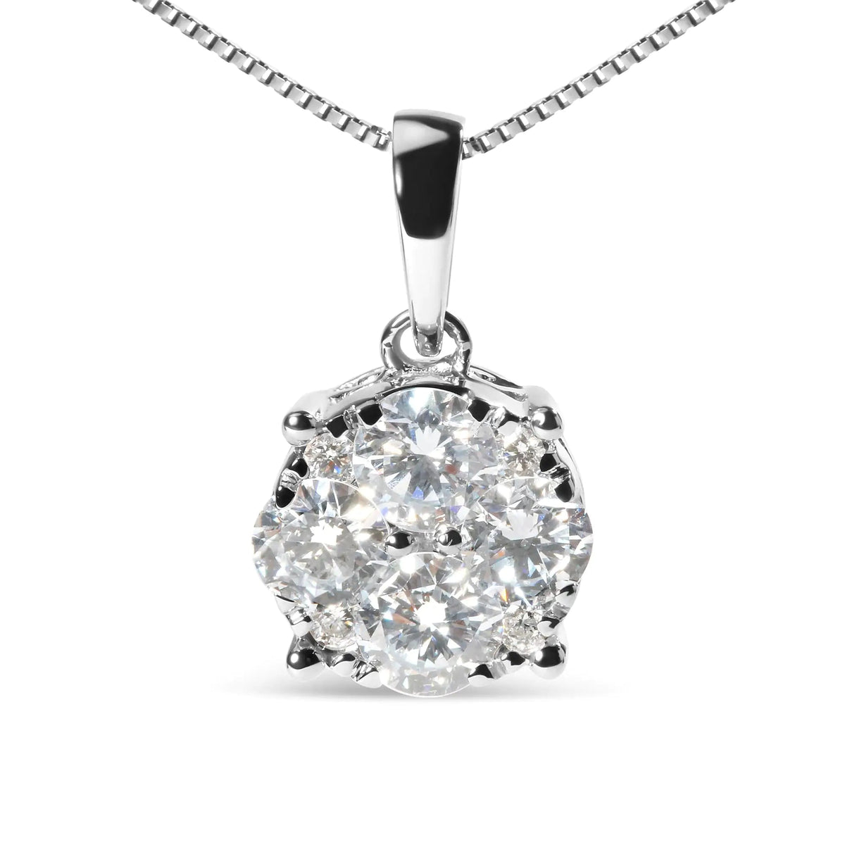 14k White 1.00 Cttw Lab Grown Diamond Cluster Pendant 18&quot; Necklace (G - H Color, VS1 - VS2 Clarity) - Rieworkes