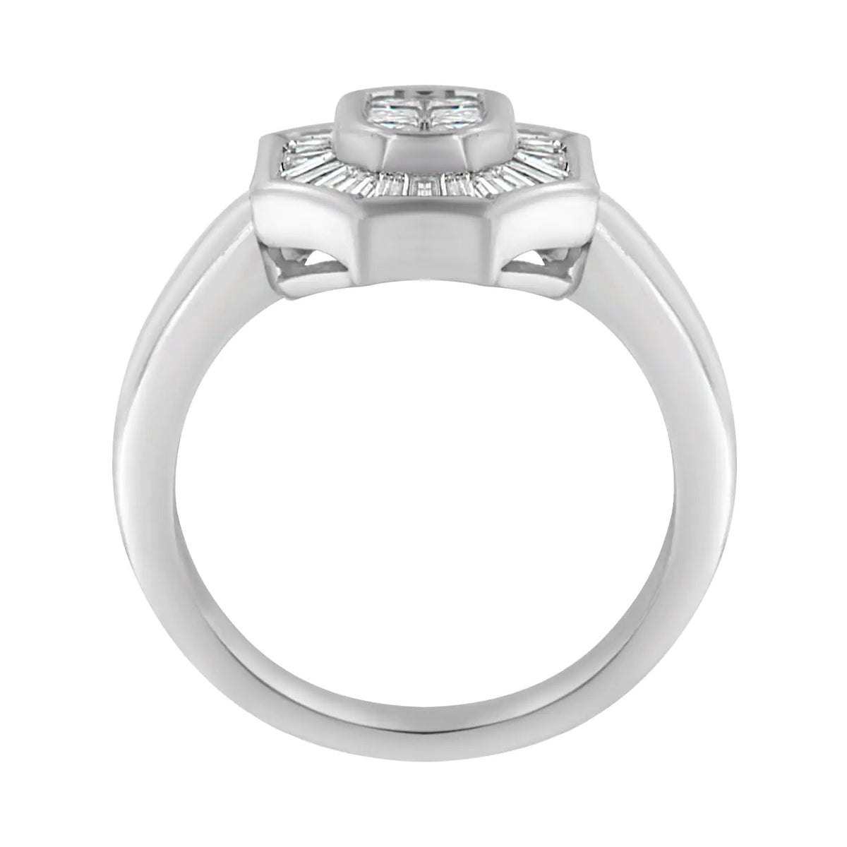 14K White Gold 1.00 Cttw Baguette and Princess - Cut Diamond Cocktail Art Deco Style Ring (H - I Color, SI1 - SI2 Clarity) - Rieworkes