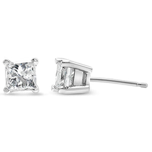 14K White Gold 1/2ct TDW Princess Cut Diamond Solitaire Stud Earrings (G - H, SI2 - I1) - Rieworkes