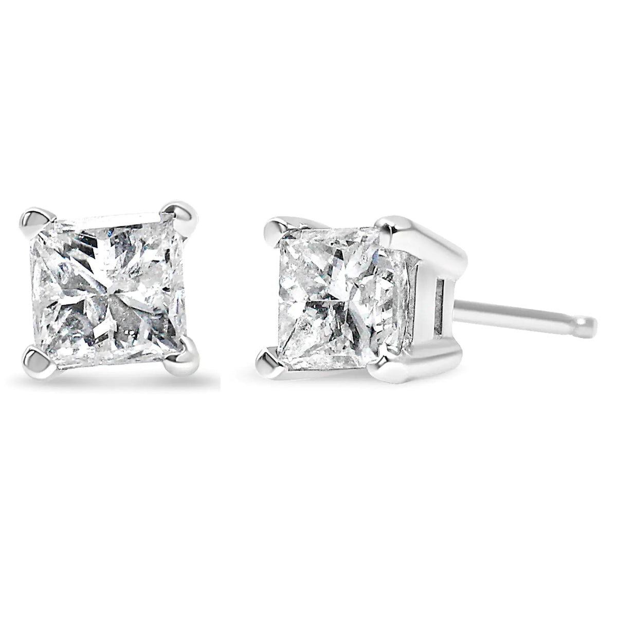 14K White Gold 1/2ct TDW Princess Cut Diamond Solitaire Stud Earrings (G - H, SI2 - I1) - Rieworkes