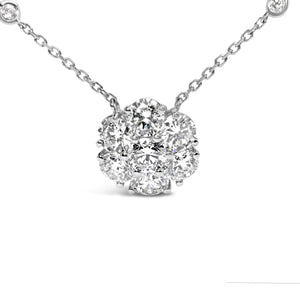 14K White Gold 3.0 Cttw Lab Grown Diamond Floral Cluster and Station 18" Pendant Necklace (G - H Color, VS2 - SI1 Clarity) - Rieworkes