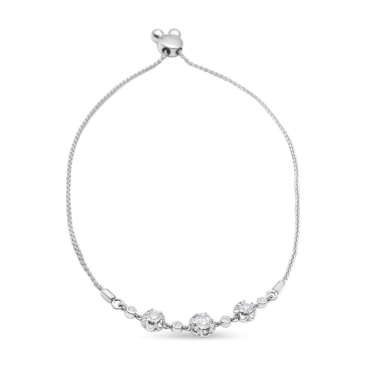 14K White Gold 3/4 Cttw Round Diamond Adjustable 7&quot; to 9.5&quot; Inch Bolo Link Bracelet (I - J Color, I1 - I2 Clarity) - Rieworkes