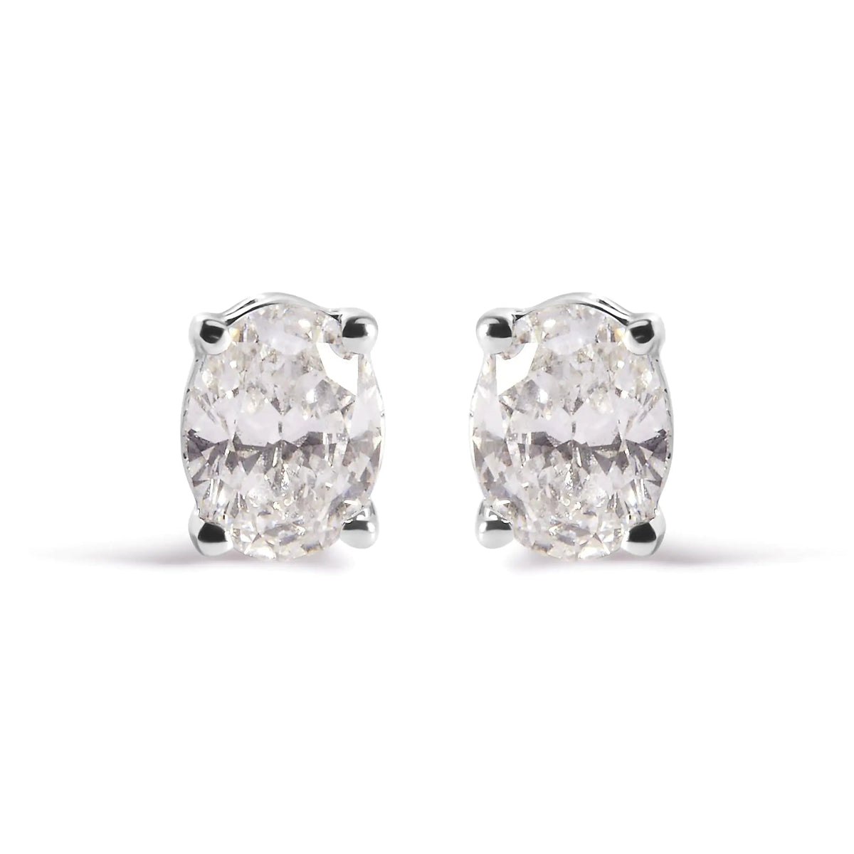 14K White Gold Prong Set Lab Grown Oval Diamond Solitaire Stud Earring (F - G Color, VS1 - VS2 Clarity) - Rieworkes